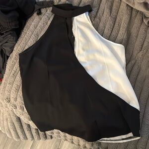 Black and white color block halter tank